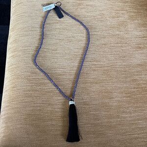J. Crew gray faceted bead black tassel pendant adjustable necklace. NWT.